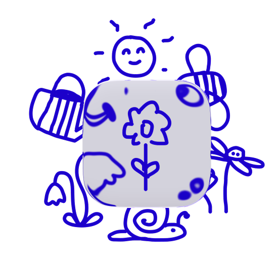 Whimsical flowers illustration with glass card